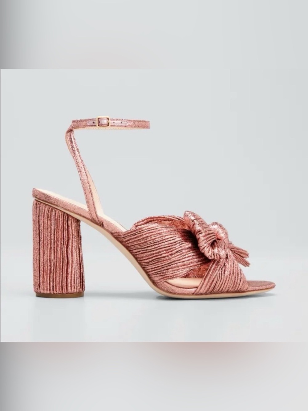 NEW LOEFFLER RANDALL Camellia Pink Metallic Knot Ankle Strap Sandals Heels 8